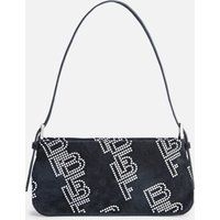 BY FAR Dulce Crystal Monogram Suede Shoulder Bag