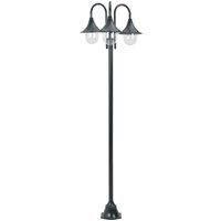 Garden Post Light E27 220 cm Aluminium 3-Lantern Dark Green