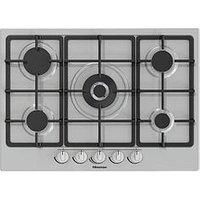 Hisense GM773XF Gas Hob, 5 Cooking Zones, Width 70 cm, Double Crown Wok Burner and Cast Iron Grills, Integrated Ignition, Stainless Steel Anti-Imprint