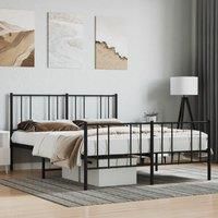 Metal Bed Frame with Headboard and Footboard Black 120x190 cm Small Double