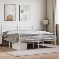 Metal Bed Frame with Headboard and Footboard White 120x200 cm