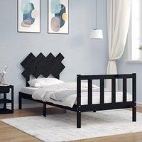 Bed Frame with Headboard Black Single Solid Wood