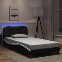 Bed Frame with LED without Mattress Black and White 100x200 cm