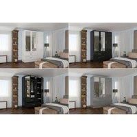 3 Door High Gloss Wardrobe With Mirror White Black & Grey