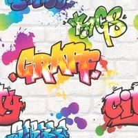 Rasch Kids Urban Graffiti Multicolour White Brick Wallpaper 272901 *30cm SAMPLE*