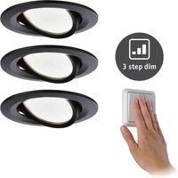 Paulmann 94472 Nova LED luminaire 3-Piece Set swivelling Warm White 3-Step dim Round incl. 3x6.5 watt dimmable Spotlight Black matt spot Aluminium recessed lamp 2700 K Coin, 19.5 W