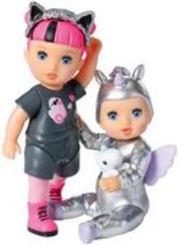 BABY born Minis Online Double Pack 4 Noah and Billie 906057-6.5cm Doll with Metallic Colour Outfit and 7cm Doll with Removeable Headband - Suitable for Kids From 3+ Years