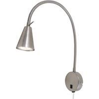 BRILONER Leuchten LED Bed Lamp, Bed Light Flex Arm with On/Off Switch, 4 Watt, 400 Lumen, 3,000 Kelvin, Metal, 4 W, Matte Nickel, 450 x 205 mm (H x A), Base: 80 mm (D), Head: 58 mm (D)