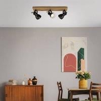Briloner Leuchten, Retro spot, Vintage Ceiling luminaire, rotatable and pivotable Spotlight, 3X GU10, max. 35 Watt, Wood/Metal, Black-and-White, 480 x 100 x 135mm (L x W x H) 2902-035