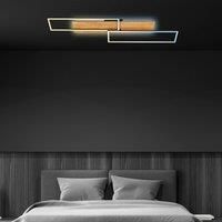 Briloner Cornice LED ceiling light, 110x25 cm, wood, remote control