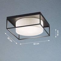 Fischer & Honsel Carre 21327 Ceiling Light, Sand Black, Fabric Shade, Sand-Coloured Linen/White, Acrylic Bezel, Satin White, Length: 50.00 cm, Width: 50.00 cm, External Ceiling: 18.00 cm, 3X E14 Max.