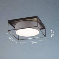 Fischer & Honsel Carre 21328 Ceiling Light, Sand Black, Fabric Shade, Grey Linen/White, Acrylic Bezel, White Satined, Length: 50.00 cm, Width: 50.00 cm, Excl. Ceiling: 18.00 cm, 3X E14 Max. 25.0 Watt