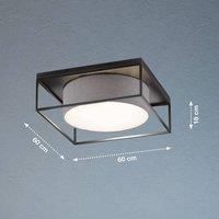 Fischer & Honsel | Carre Ceiling Light, Sand-Black| Fabric Shade| Grey Linen | Acrylic Panel| White satinised | L: 60.00 cm, W: 60.00 cm| Extended Ceiling: 18.00 cm| 4X E14 max. 25.0 watt| 21330