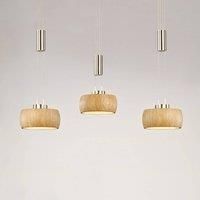 FISCHER & HONSEL LED hanging light Shine-Wood, oak/nickel, length 100 cm 3-bulb.
