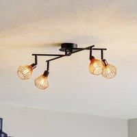 Brilliant lamp Dalma Ceiling spot 4flg Cross Black / Copper | 4X QT14, G9, 33W, Suitable for pin Base Lamps (not Included) | Scale A ++ to E | Heads swiveling