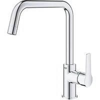 GROHE QUICKFIX Start – Kitchen Sink 1 Lever Mixer Tap (High U-Spout, 150° Swivel Area, 1 Hole Installation, 28 mm Ceramic Cartridge, Tails 3/8 Inch, QuickMount Included), Size 310 mm, Chrome, 30470000