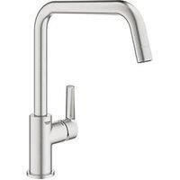 GROHE QUICKFIX Start – Kitchen Sink Mixer Tap (High U-Spout, 150° Swivel Area, 1 Hole Installation, 28 mm Ceramic Cartridge, Tails 3/8 Inch, QuickMount Included), Size 310mm, Stainless Steel, 30470DC0