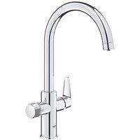 GROHE Blue Pure StartCurve - Starter Kit for Filtered Water (Kitchen Sink Tap, High C-Shape, 150° Swivel Spout, Under-Sink Activated Carbon Filter Set, Tails 3/8 Inch), Size 411 mm, Chrome, 30593000