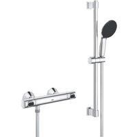 GROHE Precision Flow - Exposed Thermostatic Shower Set (Round 11 cm Hand Shower 1 Sprays: Rain, Shower Hose 1.75 m, Shower Rail 60 cm, Safety Functions, Water Saving), Chrome, 34800001