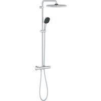 GROHE Vitalio Comfort 250 – Wall Mounted Shower System with Thermostat (Square 25cm Head Shower 1 Spray: Rain, Square 11cm Hand Shower 2 Sprays: Rain & Jet, Hose 1.75m, Water Saving), Chrome, 26696001