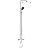 GROHE Vitalio Comfort 250 - Wall Mounted Shower System with Bath Thermostat (Square 25 cm Head Shower 1 Spray: Rain, Square 11 cm Hand Shower 2 Sprays: Rain and Jet, Water Saving), Chrome, 26984001