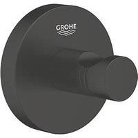 GROHE Start QuickFix Robe Hook (Metal, Concealed Fastening, Including Screws and Dowels, Extra Easy to Fit QuickGlue), Size 45 mm, Matt Black, 411732430