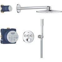GROHE Precision SmartControl - Concealed Shower System With 3 Valves Thermostat, SmartActive 31 cm Head 2 Sprays, Stick Hand 1 Spray, Hose 1.5 m, Circular Trim, Chrome, 34874000