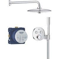 GROHE Precision SmartControl - Concealed Shower System with 2 Valves Thermostat (26 cm Head Shower 3 Sprays, Stick Hand Shower 1 Spray, Shower Hose 1.5m, Circular Trim), Chrome, 34878000