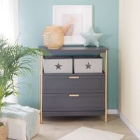 roba Berlin Unit Including Removable with Drawers and Fabric Boxes, Handles and Frame Made of Bamboo Wood - Anthracite Changing Table Anthracite 100cm H X 87cm W X 75cm D