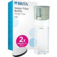 BRITA Water Filter Bottle Light Green (600ml) incl. 2x MicroDisc Filters - portable water filtration bottle for hydration on-the-go, filters chlorine, organic impurities, hormones & pesticides