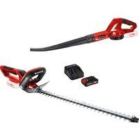 Einhell 2 Piece 18v Cordless Hedge Trimmer and Leaf Blower Garden Power Tool Kit 1 x 2ah Li-ion Battery Charger
