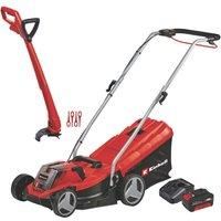 Einhell Power X-Change 18/33 Cordless Lawnmower and Strimmer Set - GE-CM 18/33 Li Battery Lawn Mower with Battery and Charger + GC-CT 18/24 P Li Grass Trimmer Set with 20 Replacement Blades