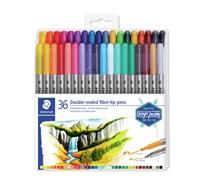 Staedtler 3200 Design Journey Set of 36 Felt-Tip Pens Double Tip 3.0 mm and 0.5 mm - 0.8 mm Assorted Colours