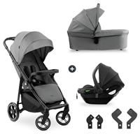 hauck Shop N Care Trio Set, Grey - Lightweight Pushchair (only 8.5 kg) with Snack Tray, Cup Holder & Raincover, Fully Reclining up to 22 kg, with Pram Unit & i-Size Car Seat from Birth