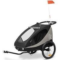 hauck Dryk Duo Plus, Black - 2in1 Kids Bike Trailer & Pushchair with Suspension 2 Seats Folding Bicycle Trailer with XL Storage, Tow Bar, Hitch, Pennant, Stroller Wheel & LED Rear Light