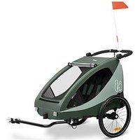 hauck Dryk Duo Plus, Dark Green - 2in1 Kids Bike Trailer & Pushchair with Suspension 2 Seats Folding Bicycle Trailer with XL Storage, Tow Bar, Hitch, Pennant, Stroller Wheel & LED Rear Light