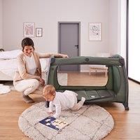 hauck Play N Relax Center Travel Cot, Dark Green - Fast Folding & Compact, with Changing Mat & Travel Bag, 120cm x 60cm, from Birth - 15kg