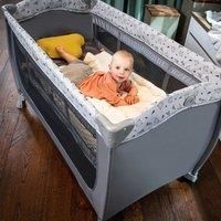 Hauck Travel Cot Set Sleep N Play Center/for Babys and Toddlers from Birth up to 15 kg / 120 x 60 cm/Changing Table / 2nd Level/Wheels/Side Hatch/Foldable/Transport Bag/Stars Grey