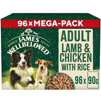 48 x 90g James Wellbeloved Adult Wet Dog Food Lamb and Chicken in Gravy Pouch