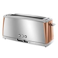 Russell Hobbs Luna Long Slot Toaster, Long Slice or Two Slice Stainless Steel Toaster with Copper Accents and Fast Toasting Technology, 24310