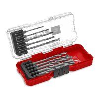 Original Einhell S-CASE 10-piece masonry drill bit set (according to DIN 10083-2 made of tool steel, E 6.3 shank, inserted carbide insert, roll-rolled spindle incl. storage box)