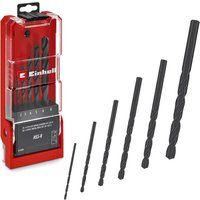 Original Einhell 6-Piece HSS-R Metal Drill Bit Set (HSS 4241 Steel, Black Burnished, 135° Drill Point, Roll-Forged Type N Spiral, Round Shank Incl. Storage Box)
