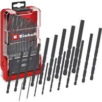 Original Einhell 19-Piece HSS-R Metal Drill Bit Set (HSS 4241 Steel, Black Burnished, 135° Drill Point, Roll-Forged Type N Spiral, Round Shank Incl. Storage Cassette)