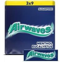 Airwaves Menthol & Eucalyptus Chewing Gum Sugar Free Multipack 3 x 9 Pieces