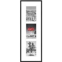 nielsen Gallery Junior Photo Frame, 20x60cm with White Mount for 3 Pictures 4x6, Black Aluminium Picture Frame with Protective Float Glass and Push and Turn Clips - Matt Black