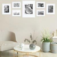 nielsen 7-Piece Photo Frame Set, Aluminium Picture Frame, Black Photo Frame 6x4, 5x7, 8x10 with Hanging Wall Template, Protective Glass Front and Push and Turn Clips - White