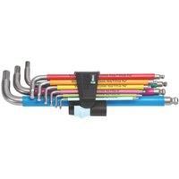 Wera 9 Pc Imperial Colour Stainless Steel 5/16"-3/8" Hex Ball End Key Set,022860