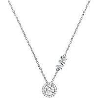 Michael Kors Premium Sterling Silver Clear Cubic Zirconia Pave Logo Necklace MKC1208AN040
