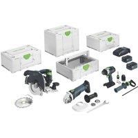 Festool 578029 18V 2x5Ah Timber Construction Drill Grinder Saw Combo Set