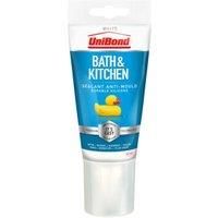 UniBond Anti-Mould Sealant / White Silicone Sealant for Kitchen and Bathroom / 1 x 150ml Tube